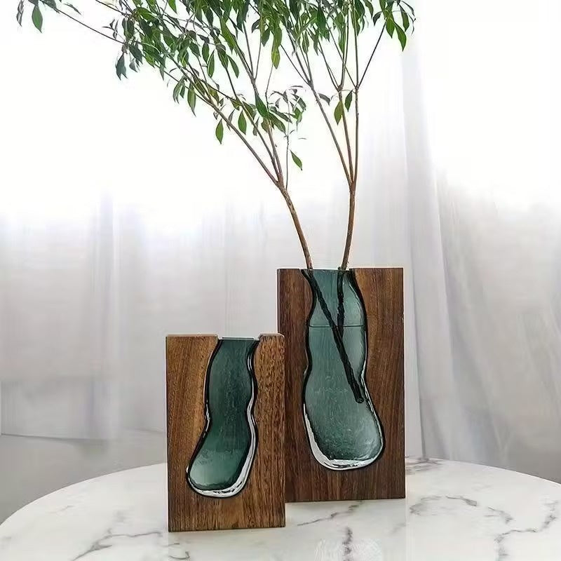 Rectangular Wood Block Vase Set