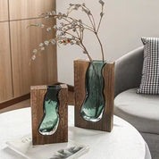 Rectangular Wood Block Vase Set