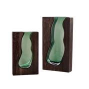 Rectangular Wood Block Vase Set